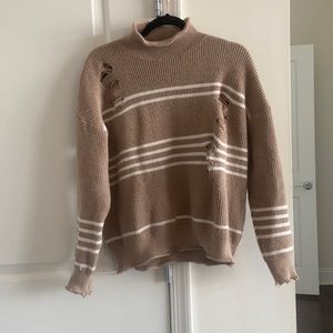 POL Ribbed Striped white and Tan turtleneck sweater